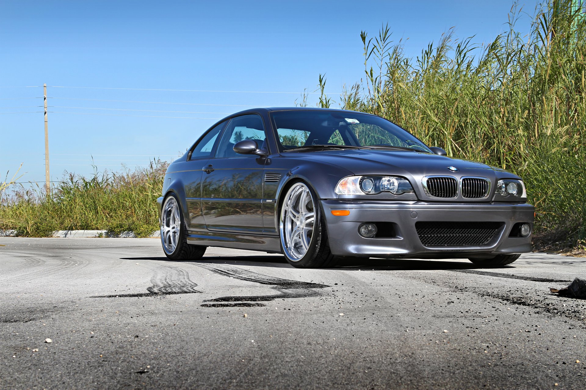 bmw m3 e46 srebrny bmw srebrny niebo asfalt