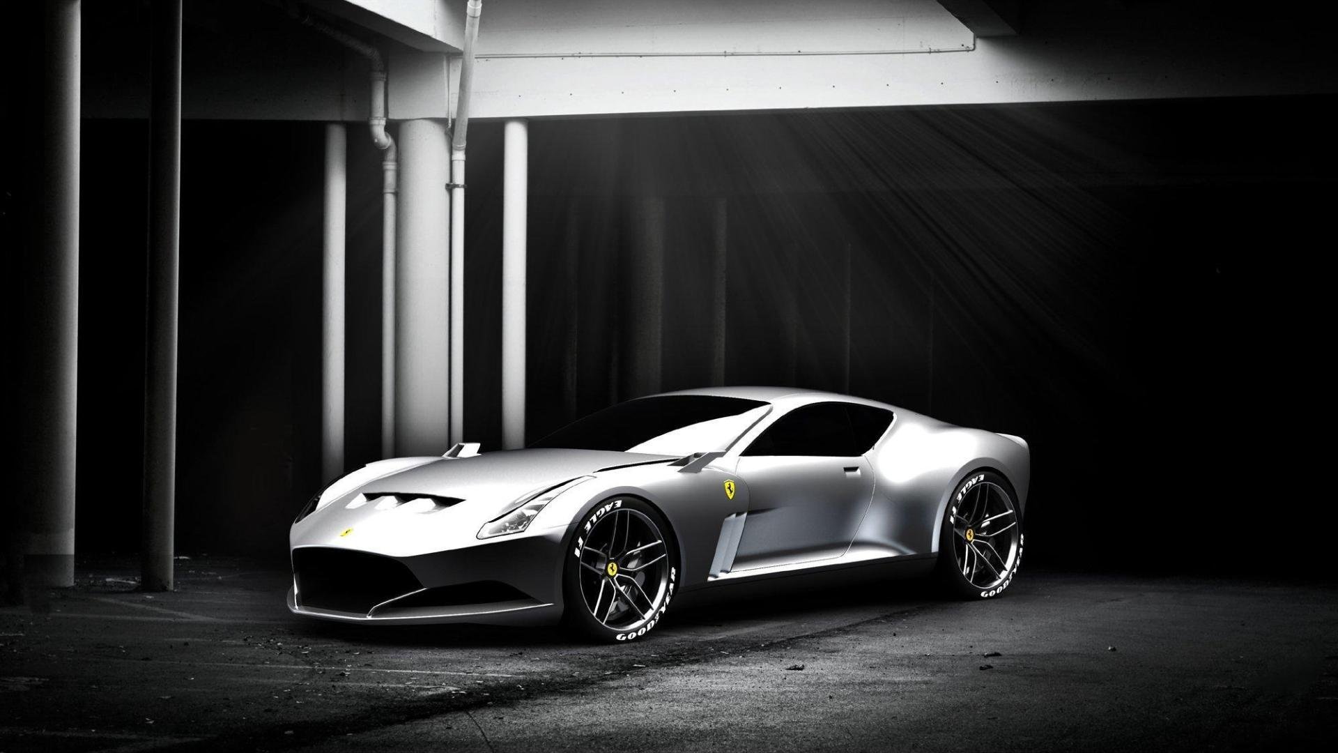 ferrari gto supercar silver b / w