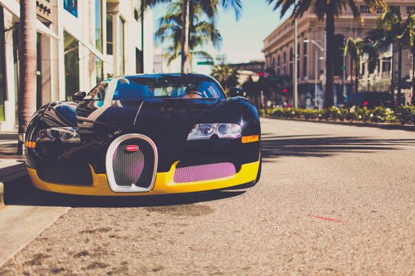 Bugatti veyron parked on a Los Angeles city street