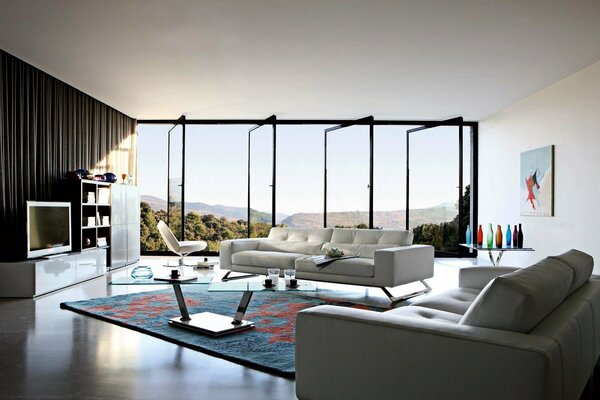 Interior with minimalist style with mountain view