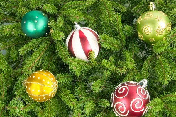 Christmas tree, decoration on the fir tree, colored balls