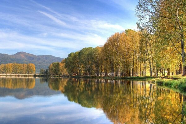 La superficie del lago en el parque de otoño