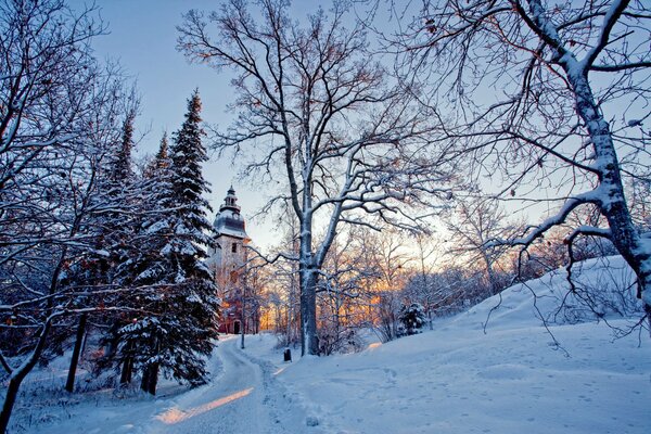 Church in winter nature