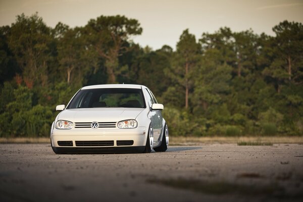 Volkswagen golf GTI bianca vicino alla foresta