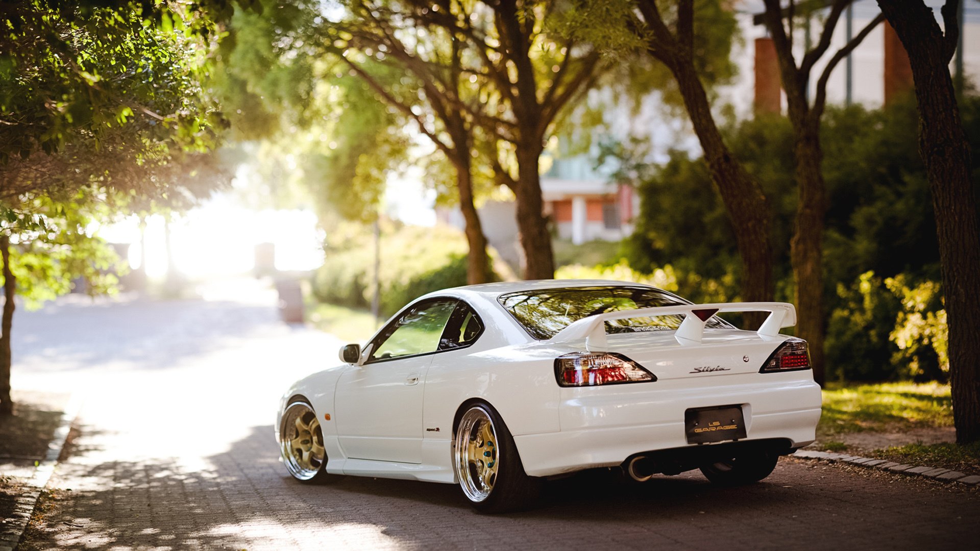 nissan silvia s15 nissan blanco coche árboles luz