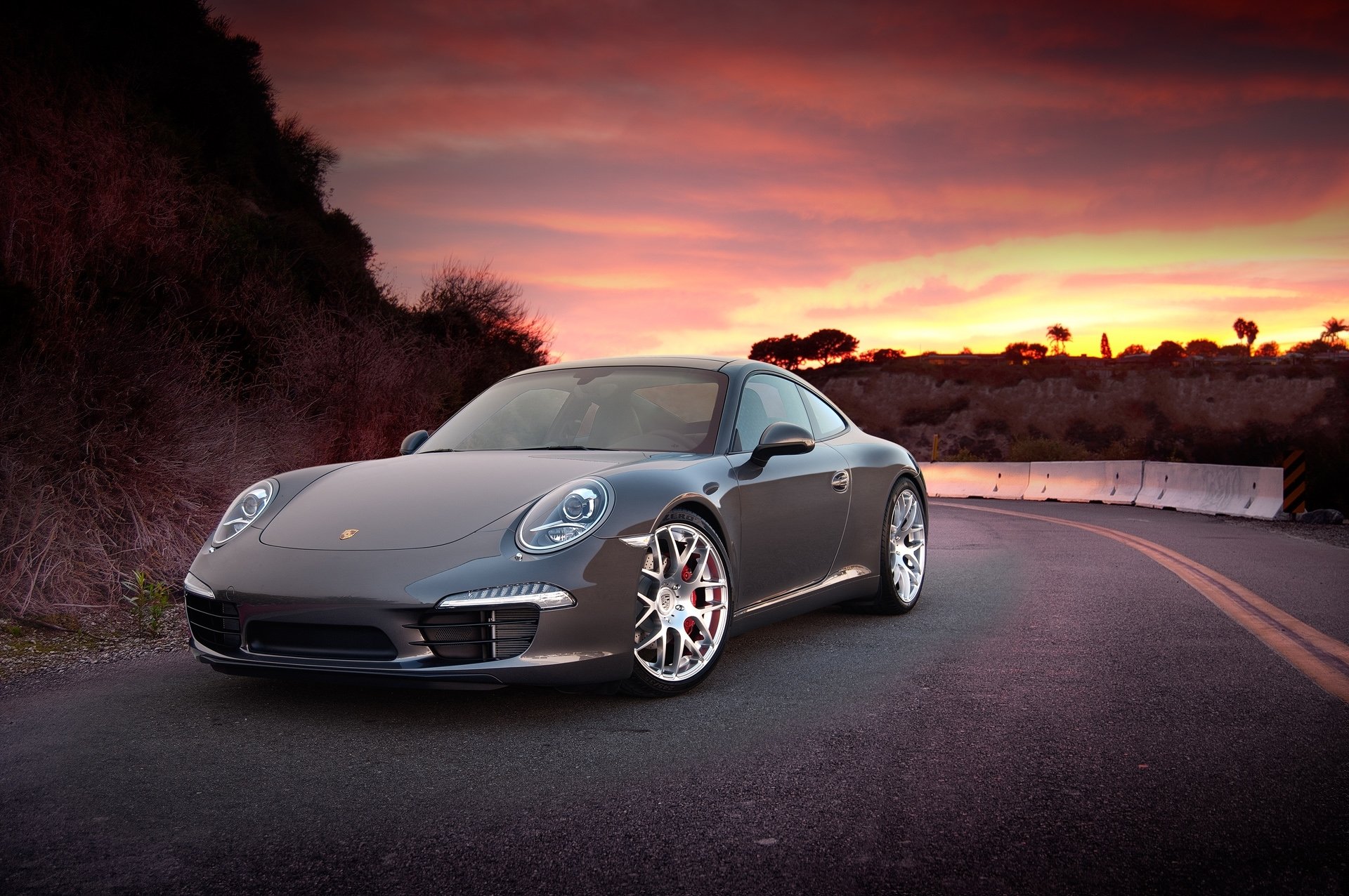 porsche car machinery tuning sky sunset road mountain