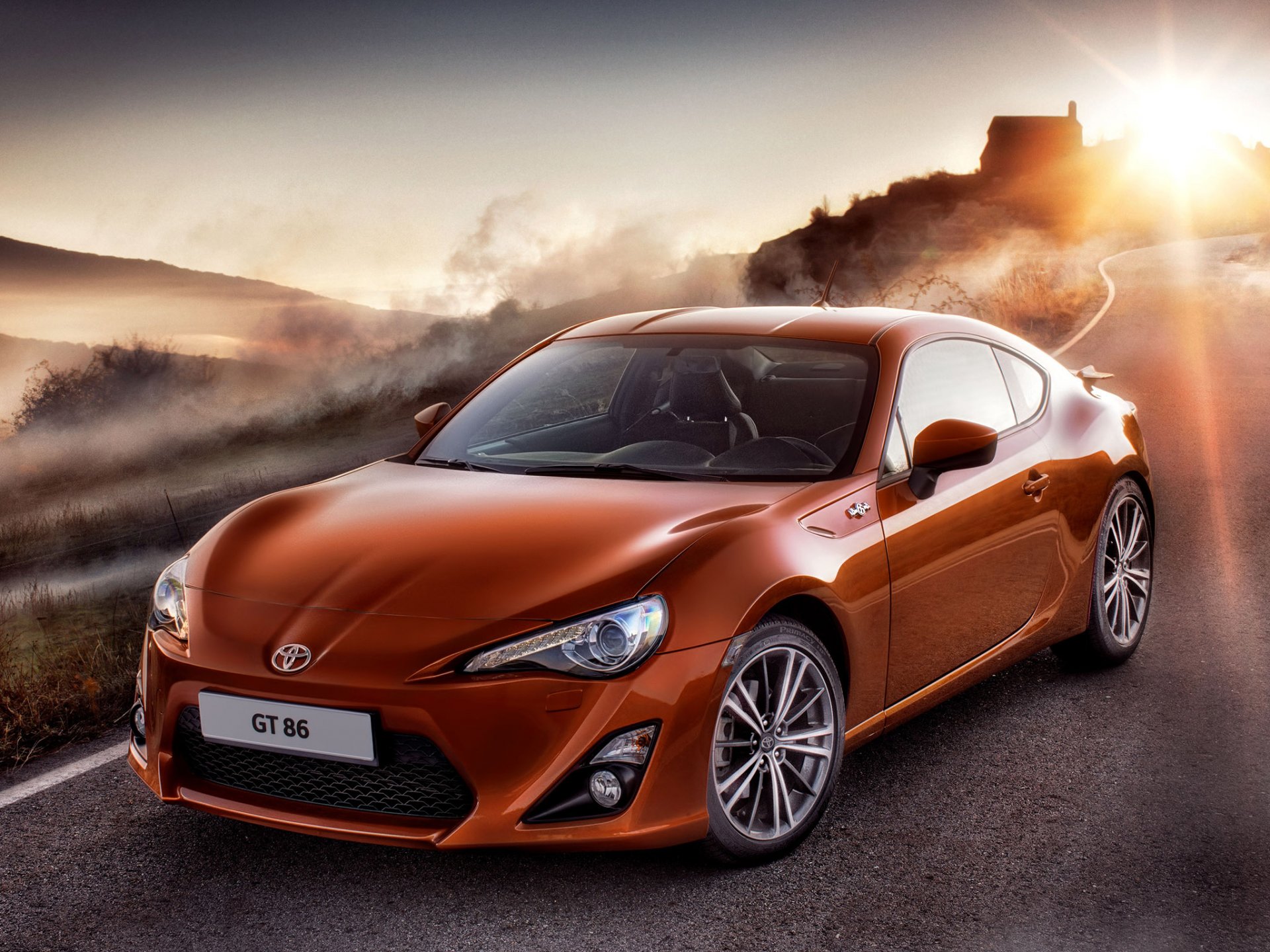 toyota gt 86 toyota gt 86 samochód sportowy coupe hachiroku hachiroku przód droga mgła niebo słońce świt