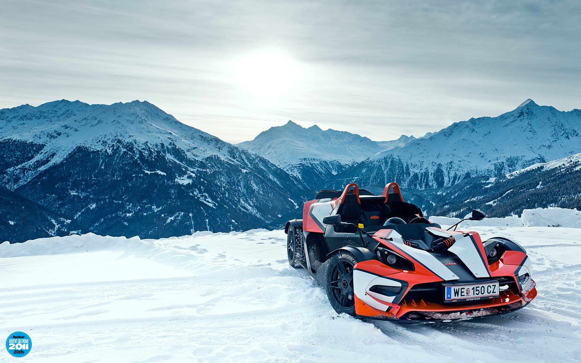 top gear adventskalender top gear top gear x-bow ktm x-bowe supersportwagen schnee berge himmel