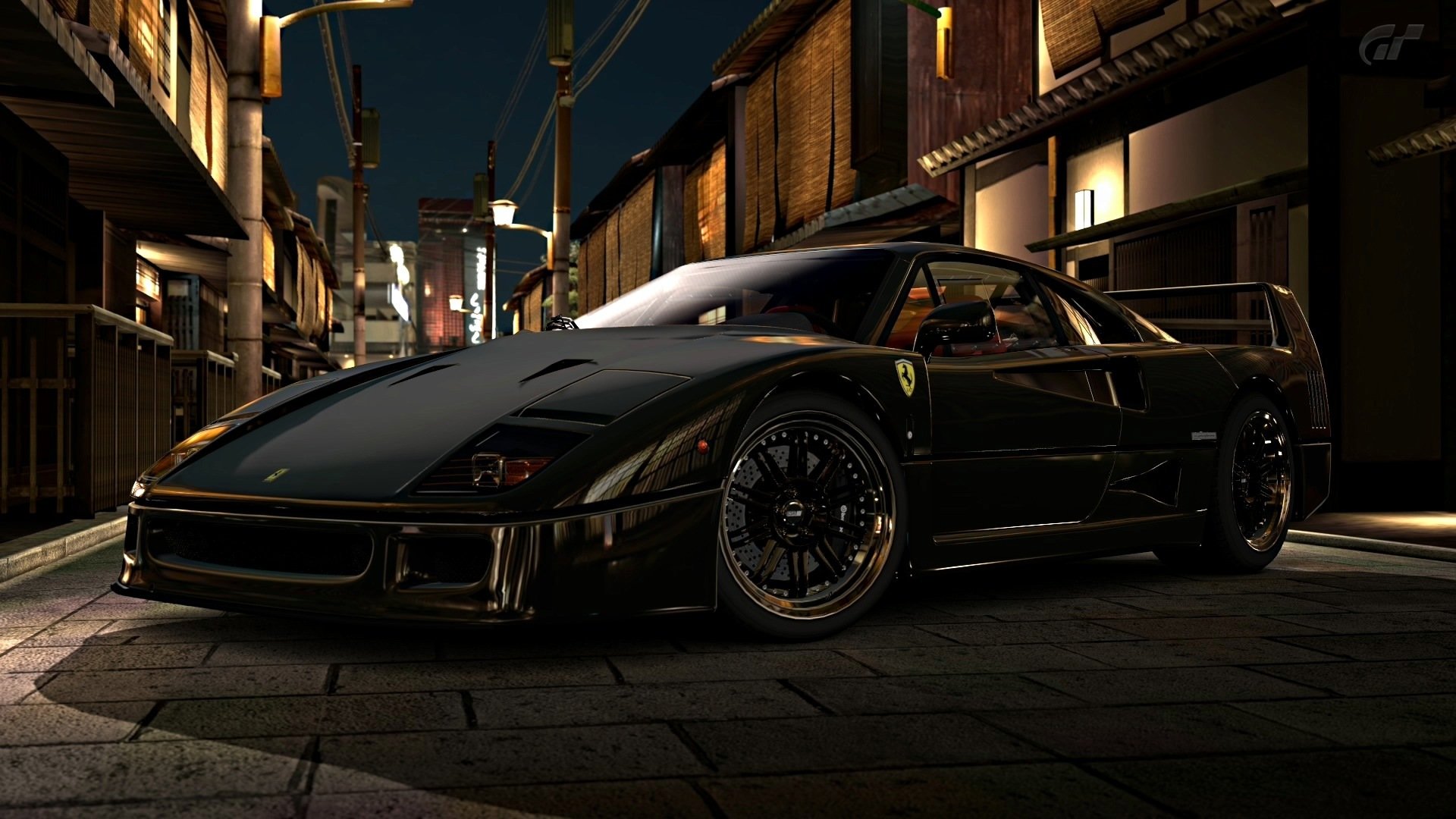 ferrari f40 black matt street lane night