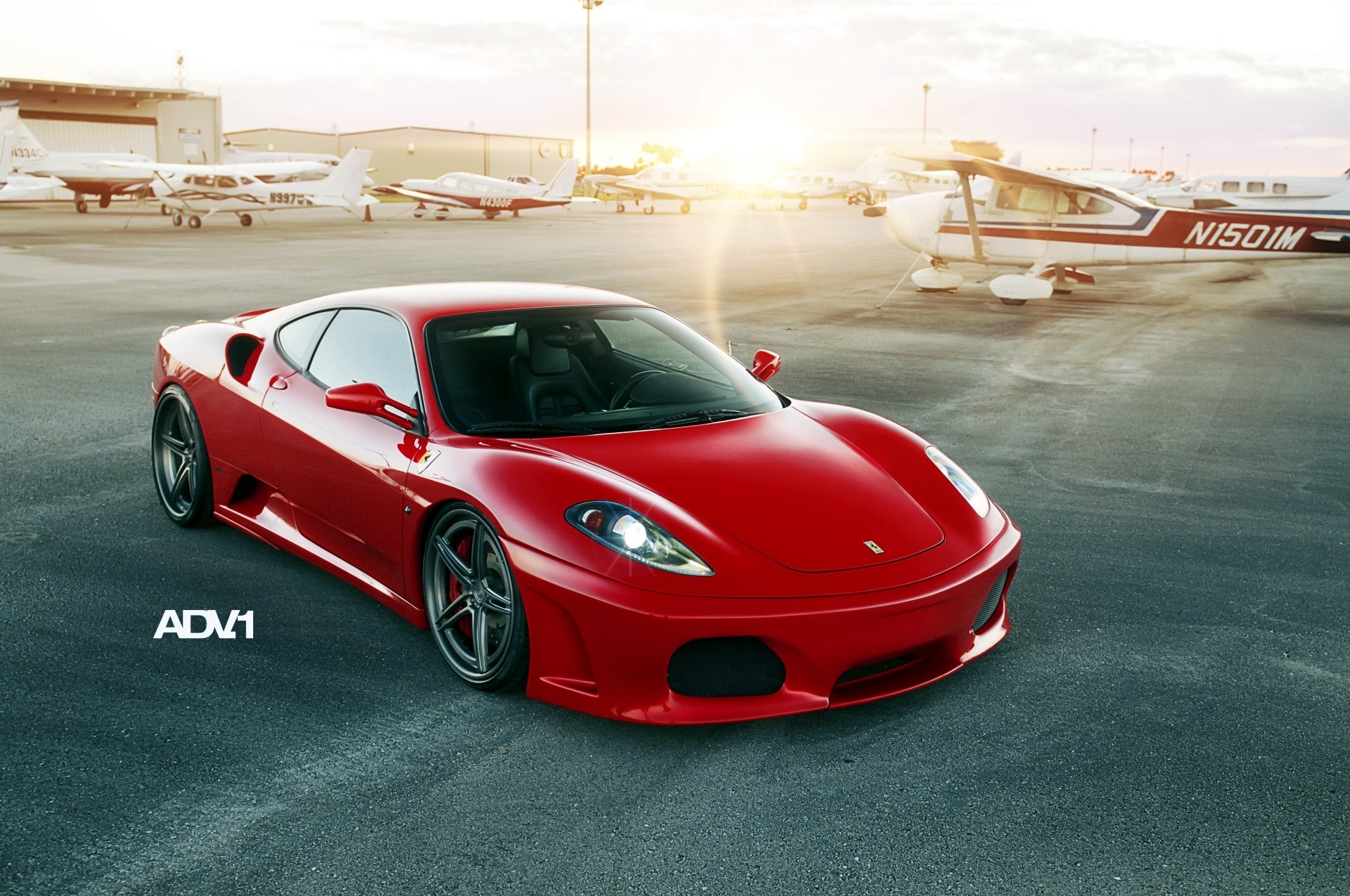 ferrari f430 ferrari f430 supercar front end tuning red airfield sunset