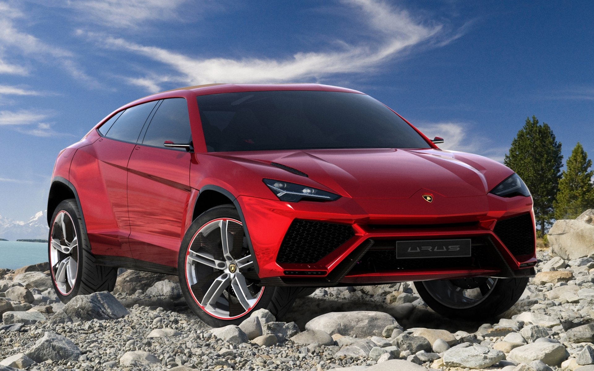 lamborghini urus concept lamborghini concept jeep czerwony przód kamienie niebo