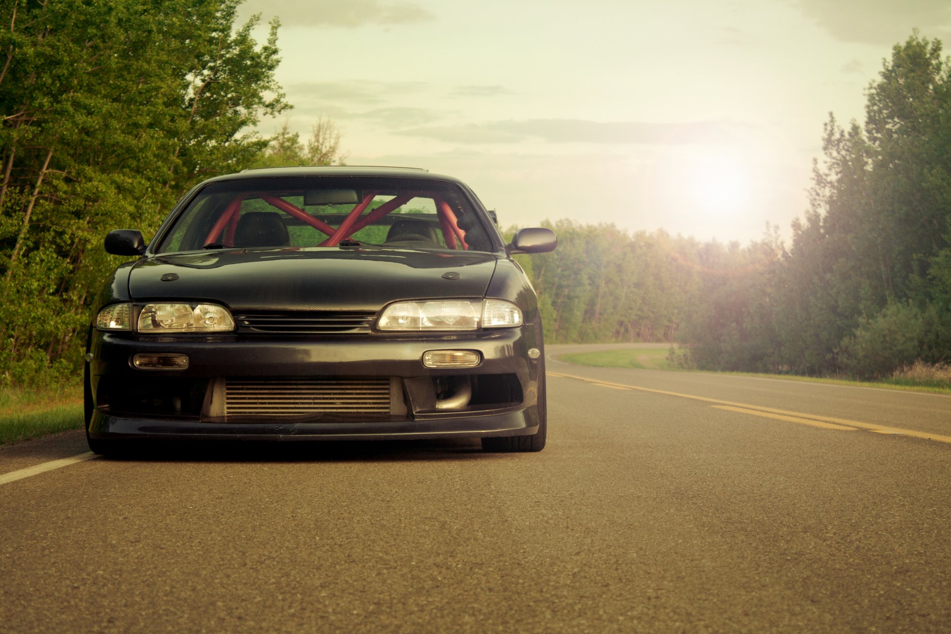 auto cars nissan s14 nissan s14 auto tuning auto wallpaper front view headlights road nature wallpaper