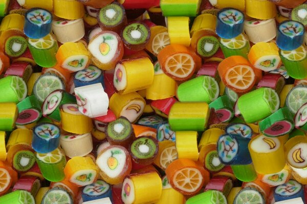 Sweet fruit candies with bright images