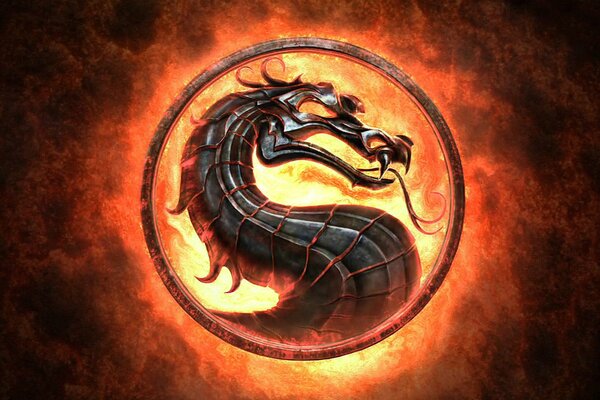 Dragón en un fondo ardiente como emblema de mortal kombat