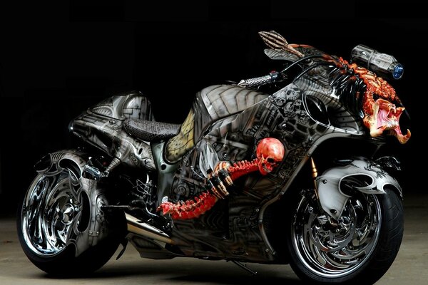 Sports tuned motorcycle with airbrushing