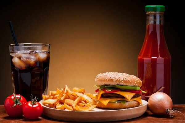 Fast food with Coca Cola and burger