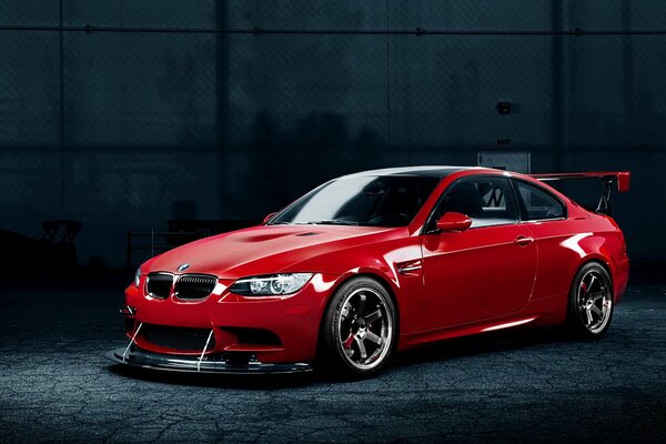 Red BMW with additional modifications