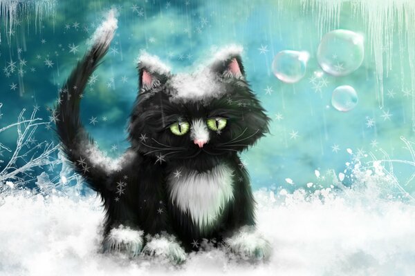 Gatito Fabuloso en una colcha de nieve