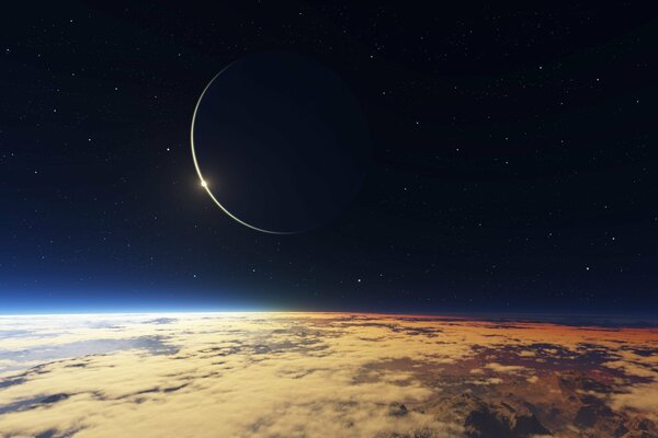 Immagine del pianeta sullo sfondo dell orizzonte nel cielo stellato