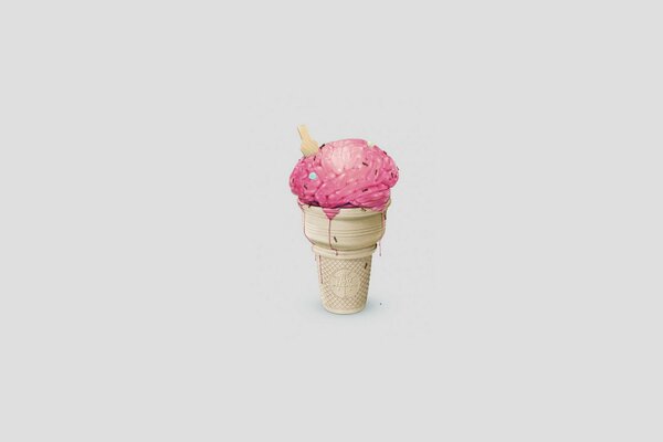 Pink ice cream in a cup on a light background