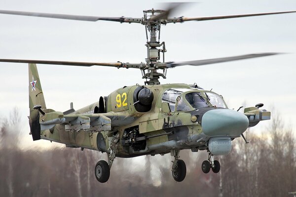 Large powerful KA-52 Alligator helicopter