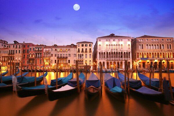 Venice in the moonlight with boats