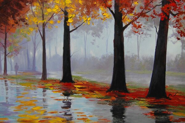 Autumn park dipinto ad olio
