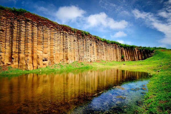 Insanely beautiful lake at the foot of the cliff