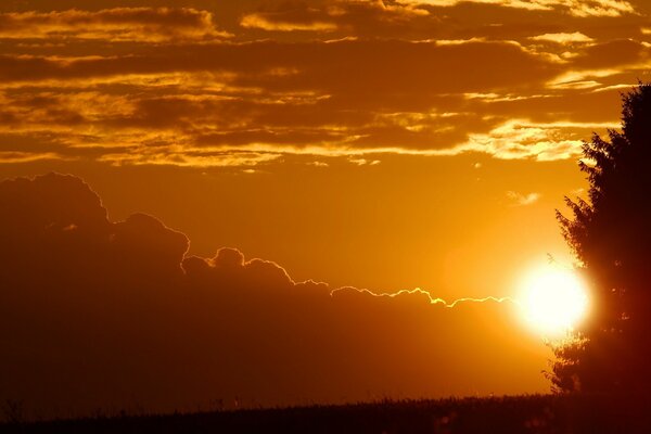 Gelber Himmel mit Wolken bei Sonnenuntergang