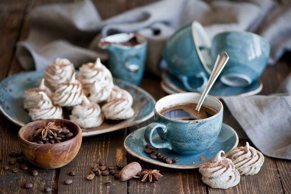 Freshly ground coffee with the addition of anise in a beautiful dish