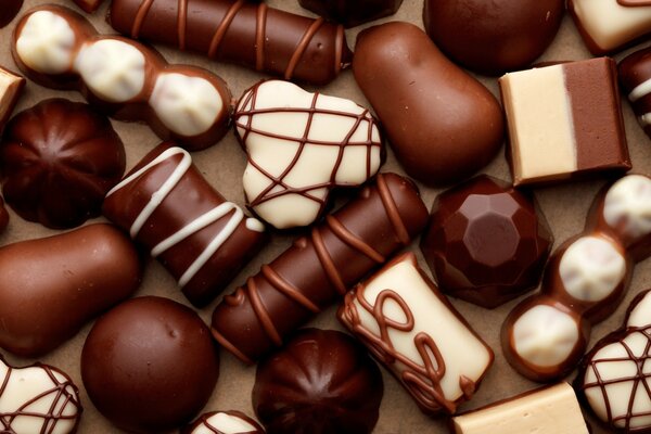 Chocolate of different shapes and tastes