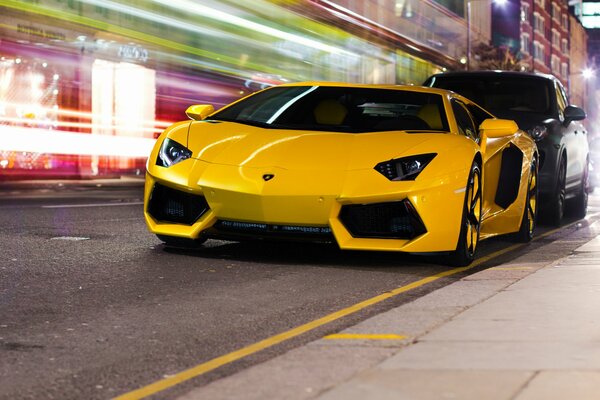 Chic yellow lombardini on the city street