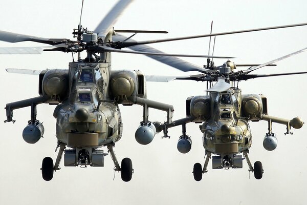 A pair of powerful Mi 28 helicopters