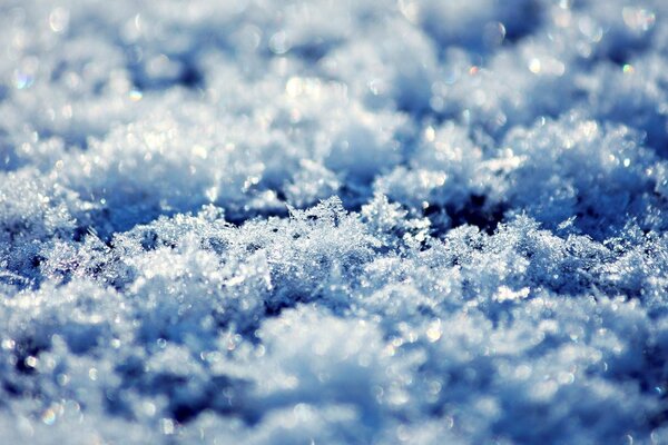 Snowflakes in the sun. Macro shooting