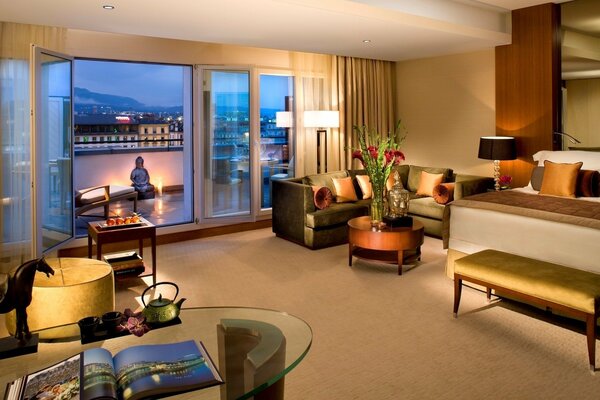 Stylish design of a spacious hotel room