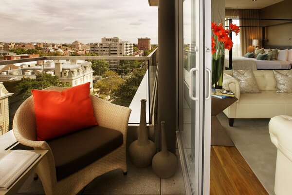 Stylish interior of the city balcony