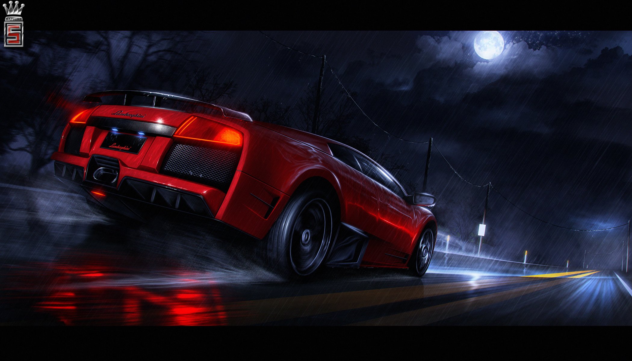 lamborghini murcielago rouge pluie