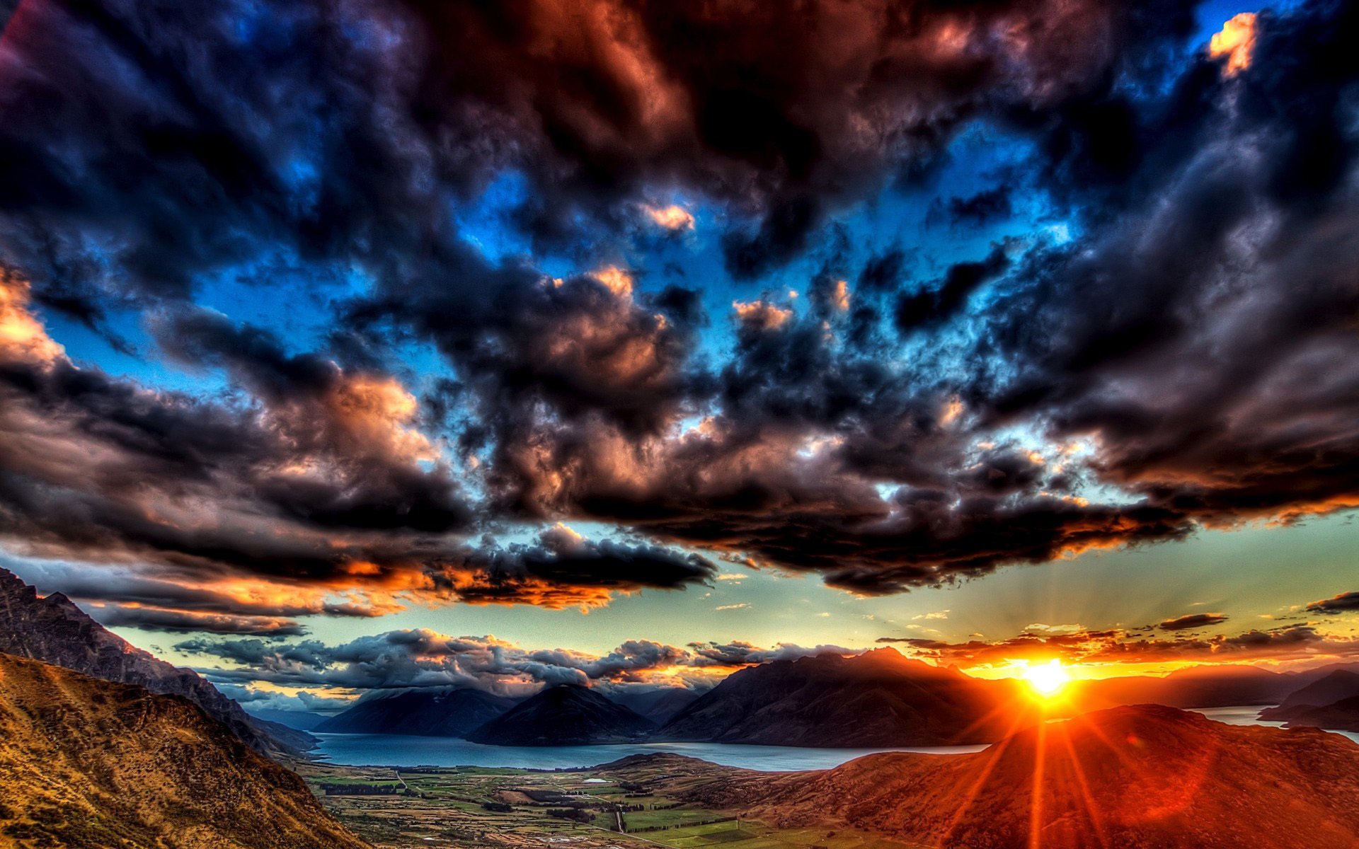 river distance mountains valley horizon clouds sky cloud