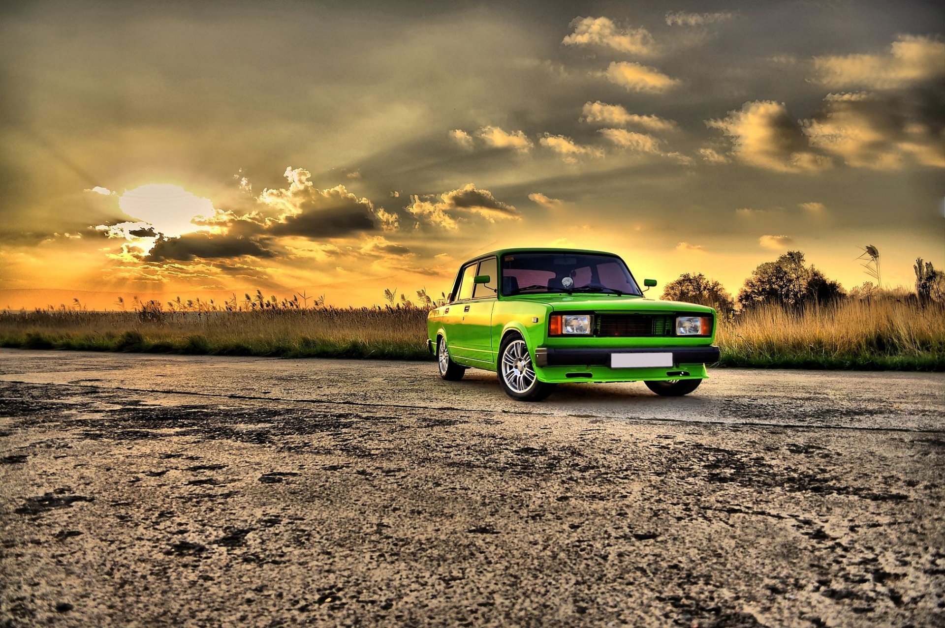 lada auto nubes carretera puesta de sol rayos sol cielo tuning