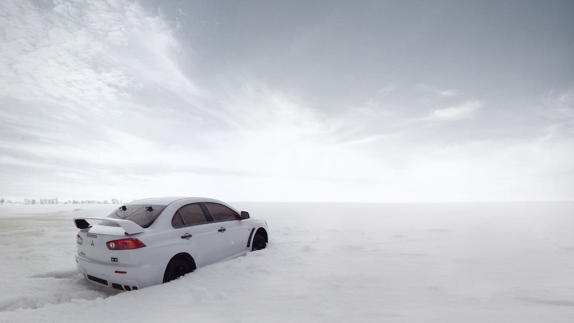 auto cars mitsubishi lancer evolution snow drift