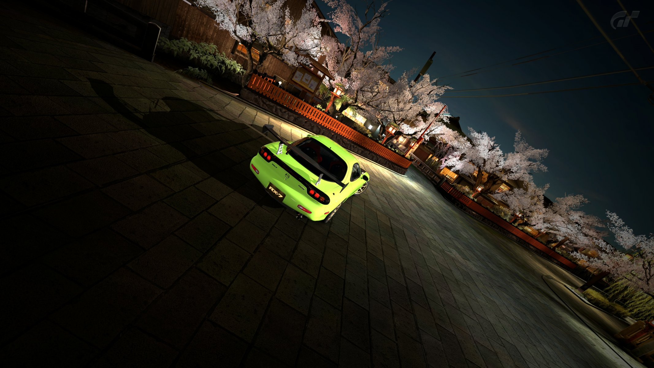 rx-7 vert clair carré japon maisons arbres sakura