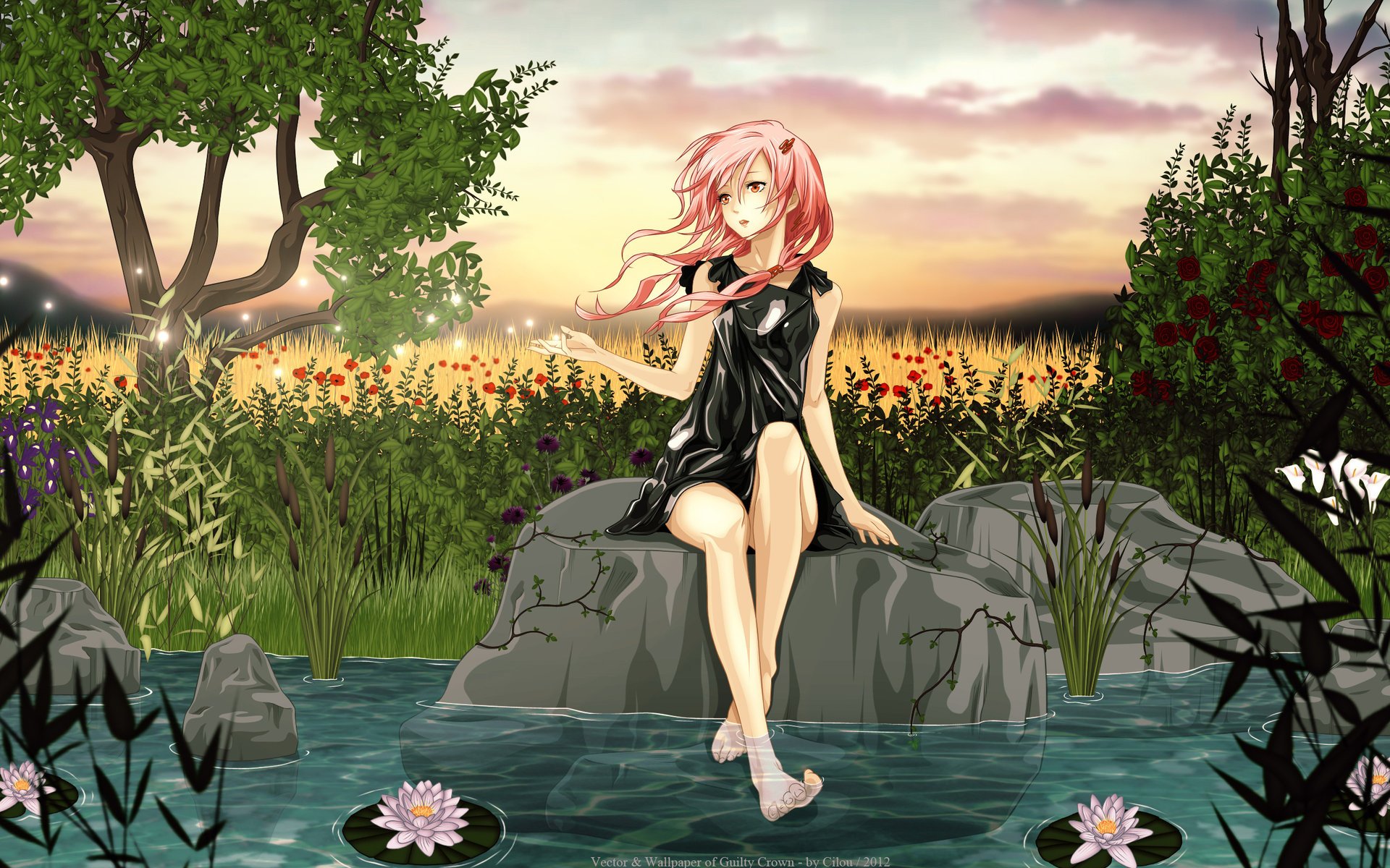 guilty crown stone water lilies yuzuriha inori girl pond