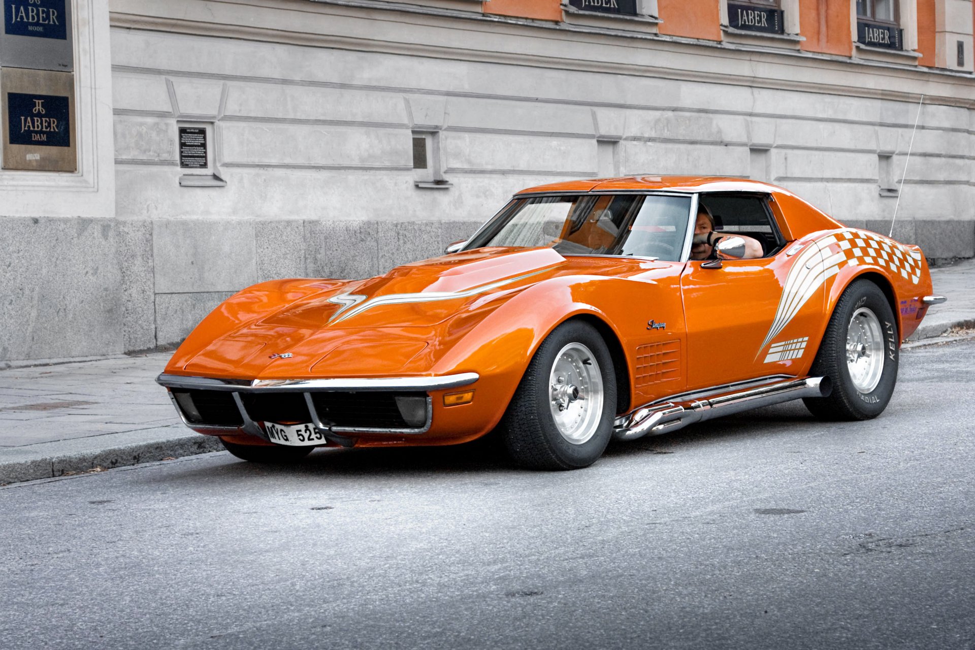 chevrolet corvette orange muscle car car