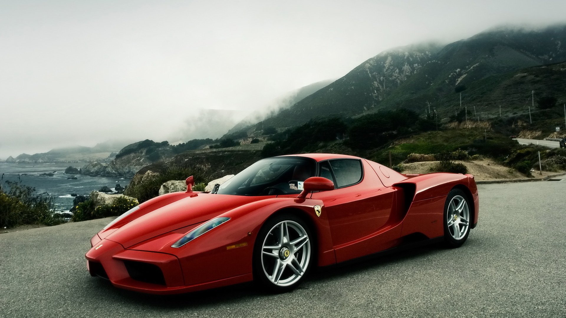 ferrari enzo fog ferrari red car auto sports mountain