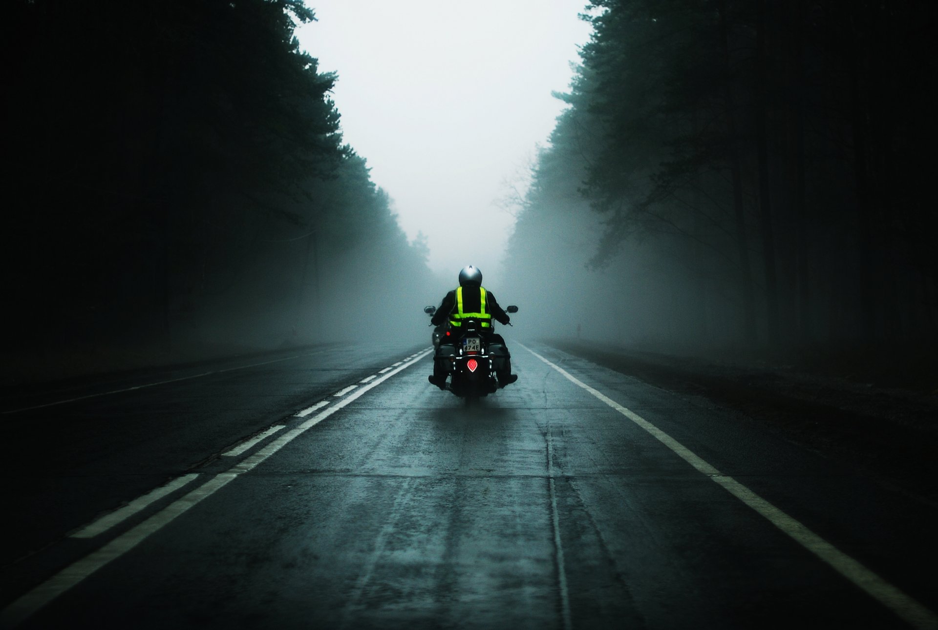 motorcycles moods driver motorcycle bike road speed fog grayness path