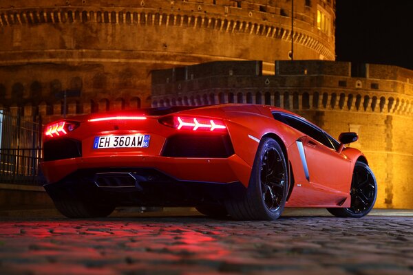 The Lamborghini car is red
