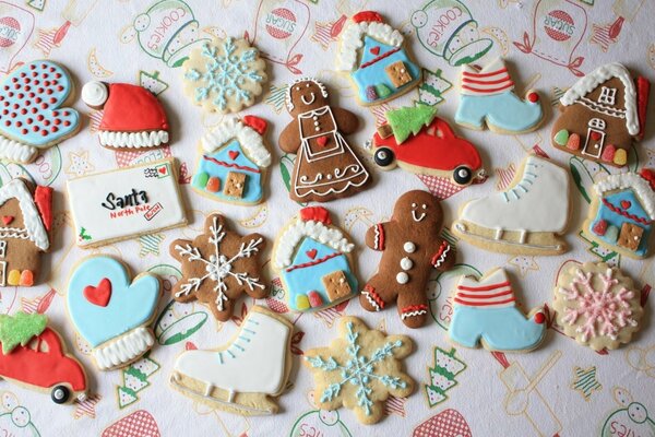 Colorful gingerbread in the form of figures and toys