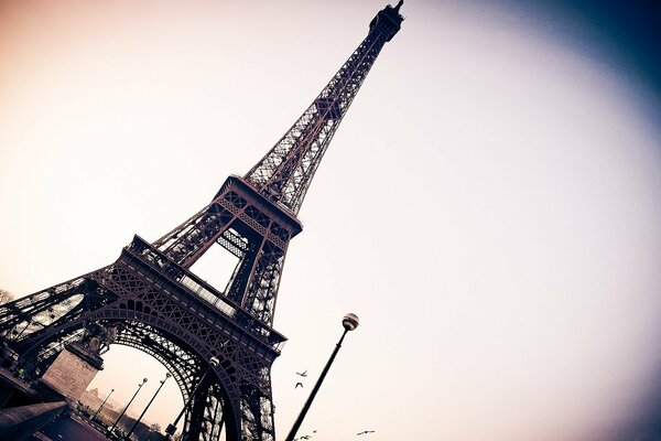 Paris. Eiffelturm auf Tapete mit Baby
