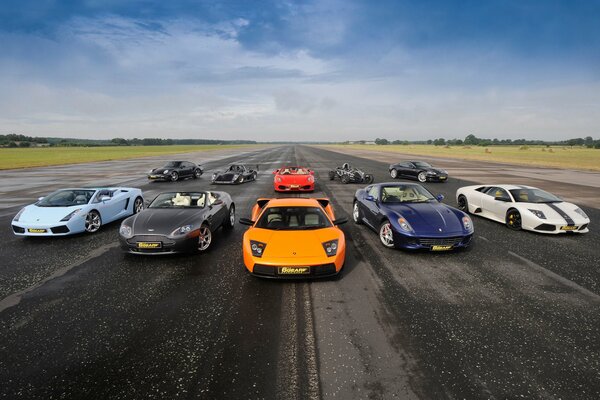 The start of supercars on a deserted strip