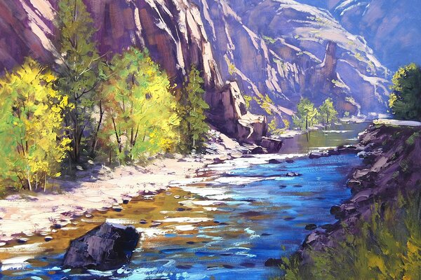 Pintura del río Colorado pintada con gouache